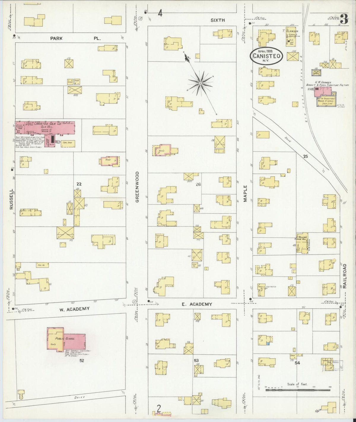 Sanborn Fire Insurance Map from Canisteo, Steuben County, New York (1909), Sheet #0003 - Complete Map Set gallery image, historic Sanborn map, vintage wall art, New York New York