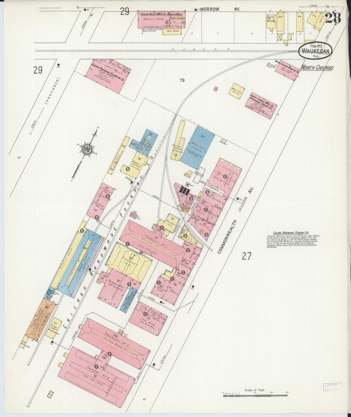 Sanborn Fire Insurance Map from Waukegan, Lake County, Illinois. (1912), Sheet 28 – Historic Sanborn Fire Insurance Map Print