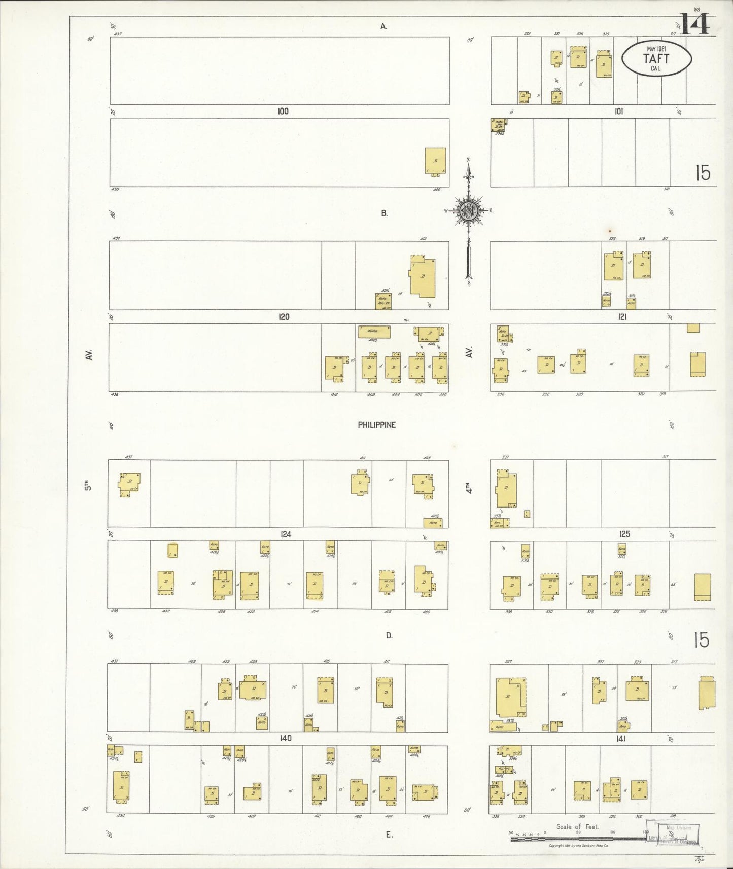 Sanborn Fire Insurance Map from Taft, Kern County, California (1921), Sheet #0014 - Complete Map Set gallery image, historic Sanborn map, vintage wall art, California California