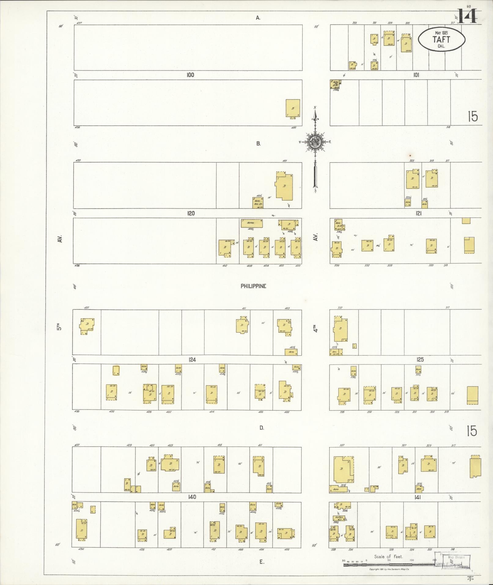 Sanborn Fire Insurance Map from Taft, Kern County, California (1921), Sheet #0014 - Complete Map Set gallery image, historic Sanborn map, vintage wall art, California California