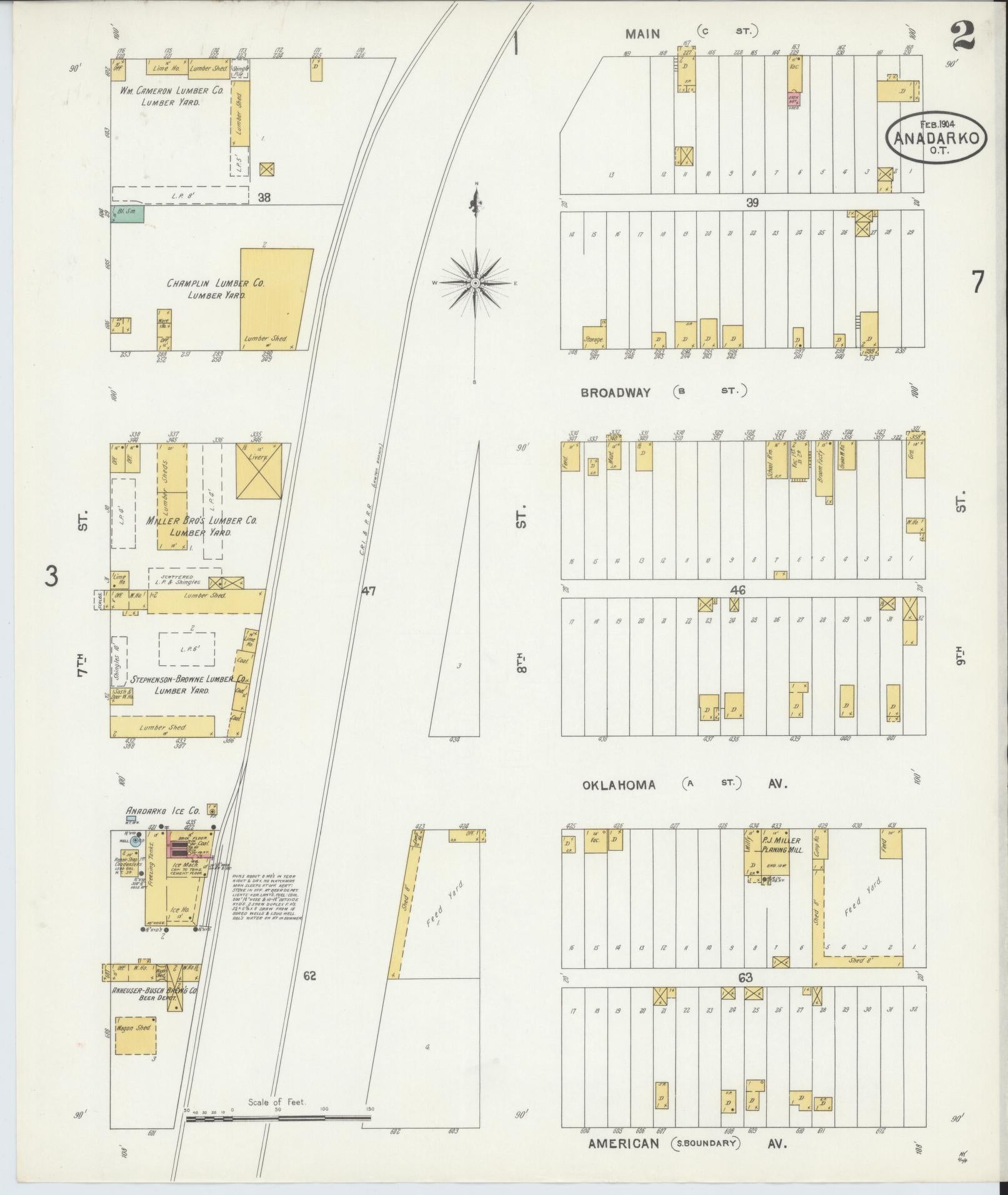 Sanborn Fire Insurance Map from Anadarko, Caddo County, Oklahoma (1904), Sheet #0002 - Historic Sanborn Fire Insurance Map Print, vintage old map wall art, antique decor, genealogy gift, Oklahoma Oklahoma map