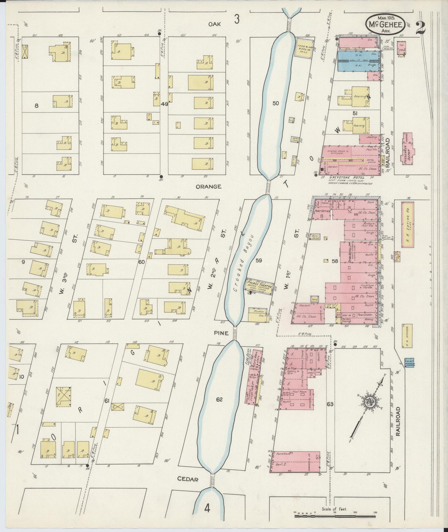 Sanborn Fire Insurance Map from McGehee, Desha County, Arkansas (1915), Sheet #0002 - Historic Sanborn Fire Insurance Map Print, vintage old map wall art, antique decor, genealogy gift, Arkansas Arkansas map