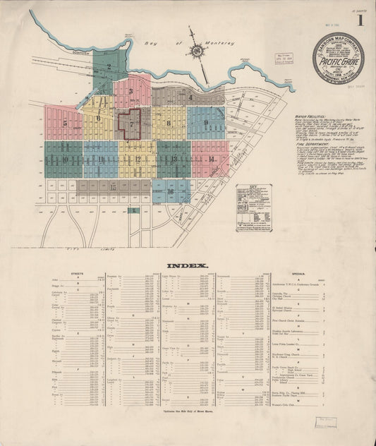 Sanborn Fire Insurance Map from Pacific Grove, Monterey County, California (1914), Sheet #0001 - Complete Map Set gallery image, historic Sanborn map, vintage wall art, California California