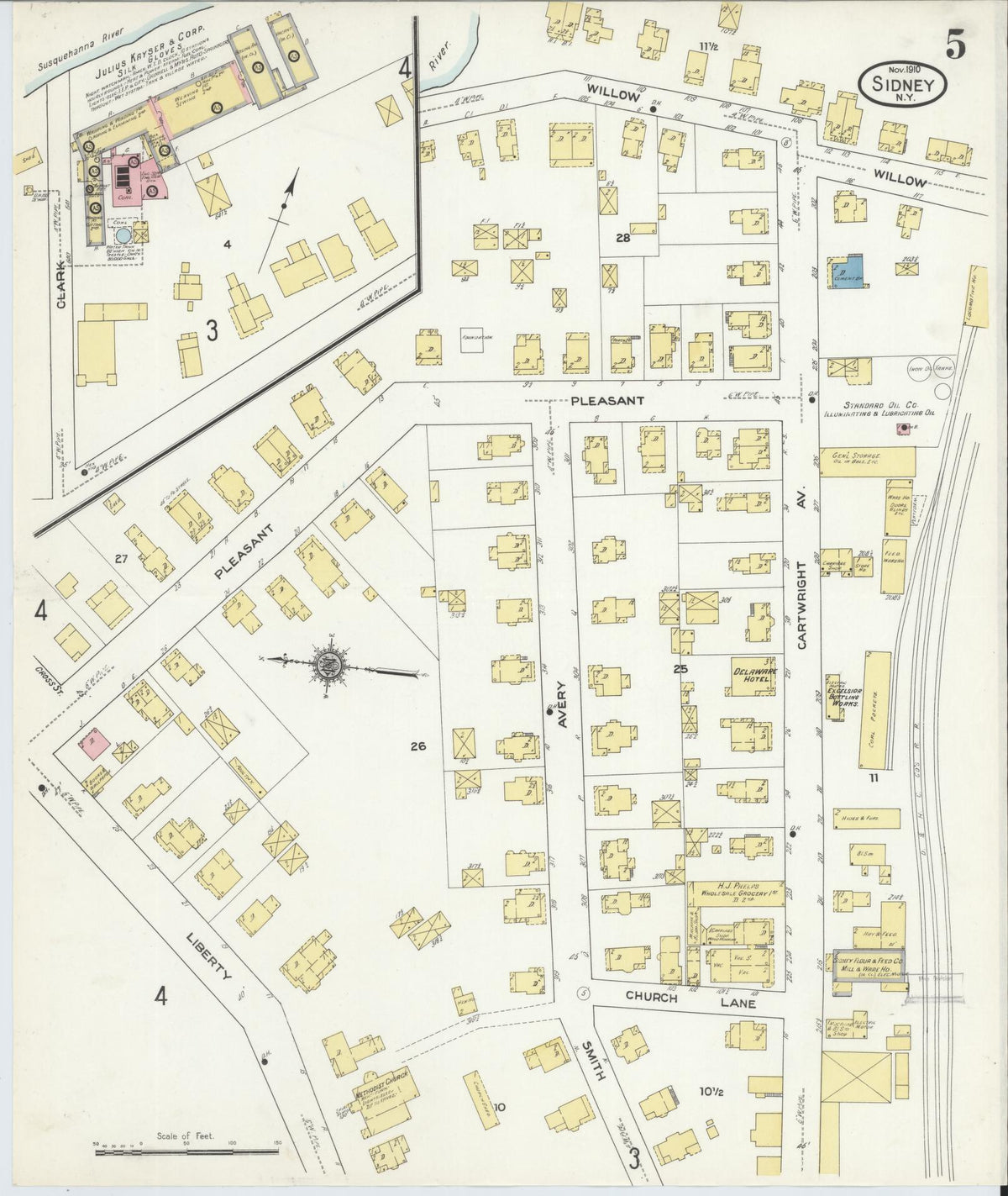 Sanborn Fire Insurance Map from Sidney, Delaware County, New York (1910), Sheet #0005 - Historic Sanborn Fire Insurance Map Print, vintage old map wall art, antique decor, genealogy gift, Sidney Delaware map