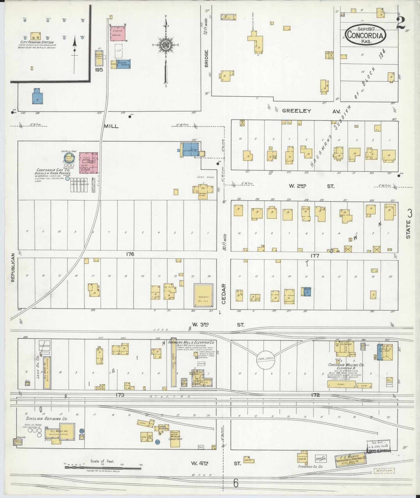 Sanborn Fire Insurance Map from Concordia, Cloud County, Kansas (1917), Sheet #0002 - Complete Map Set gallery image, historic Sanborn map, vintage wall art, Kansas Kansas