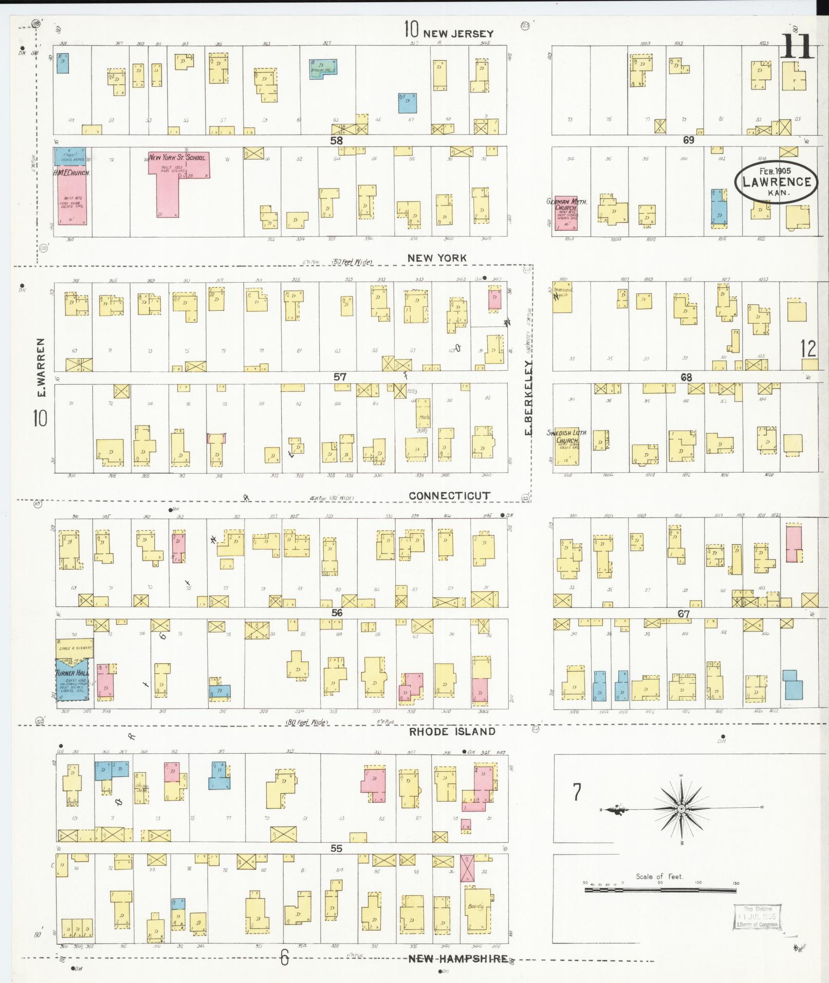 Sanborn Fire Insurance Map from Lawrence, Douglas County, Kansas (1905), Sheet #0011 - Historic Sanborn Fire Insurance Map Print, vintage old map wall art, antique decor, genealogy gift, Kansas Kansas map