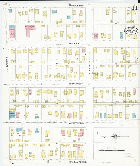 Sanborn Fire Insurance Map from Lawrence, Douglas County, Kansas (1905), Sheet #0011 - Historic Sanborn Fire Insurance Map Print, vintage old map wall art, antique decor, genealogy gift, Kansas Kansas map