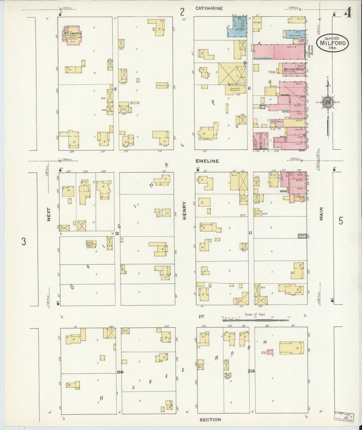 Sanborn Fire Insurance Map from Milford, Kosciusko County, Indiana (1910), Sheet #0004 - Complete Map Set gallery image, historic Sanborn map, vintage wall art, Indiana Indiana