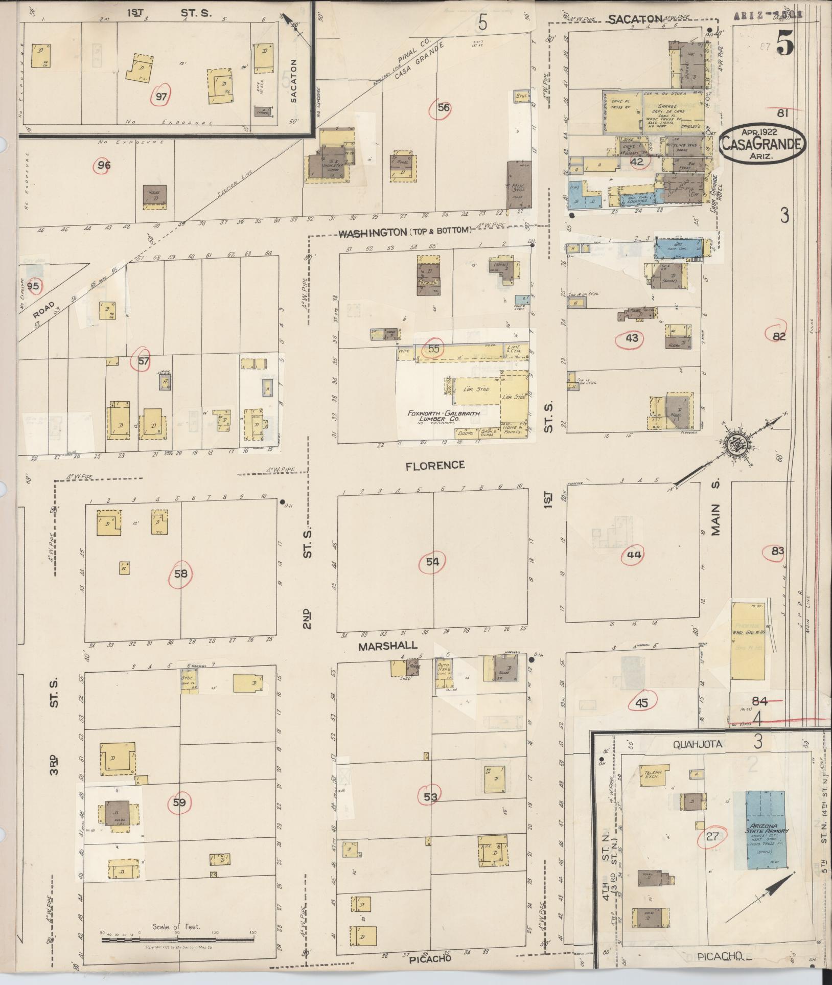 Sanborn Fire Insurance Map from Casa Grande, Pinal County, Arizona (1940), Sheet #0005 - Historic Sanborn Fire Insurance Map Print, vintage old map wall art, antique decor, genealogy gift, Arizona Arizona map