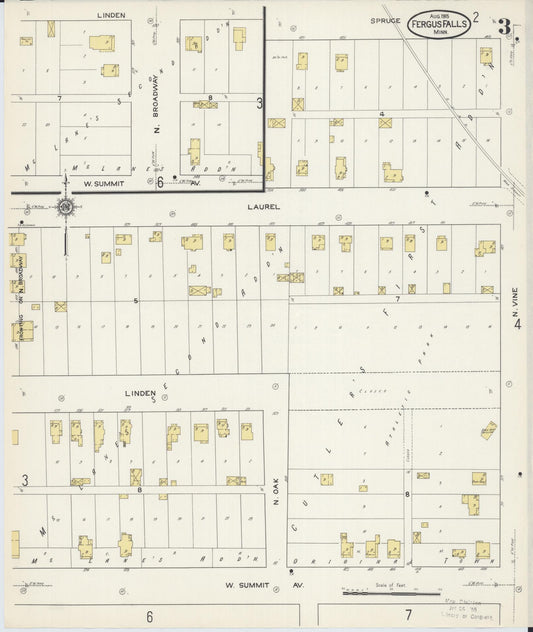 Sanborn Fire Insurance Map from Fergus Falls, Otter Tail County, Minnesota (1915), Sheet #0003 - Historic Sanborn Fire Insurance Map Print, vintage old map wall art, antique decor, genealogy gift, Minnesota Minnesota map