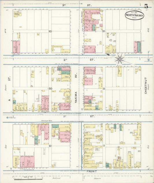 Sanborn Fire Insurance Map from North Yakima, Yakima County, Washington (1891), Sheet #0005 - Historic Sanborn Fire Insurance Map Print, vintage old map wall art, antique decor, genealogy gift, Washington Washington map