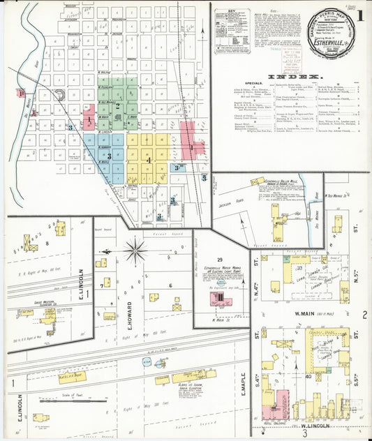 Sanborn Fire Insurance Map from Estherville, Emmet County, Iowa (1900), Sheet #0001 - Historic Sanborn Fire Insurance Map Print, vintage old map wall art