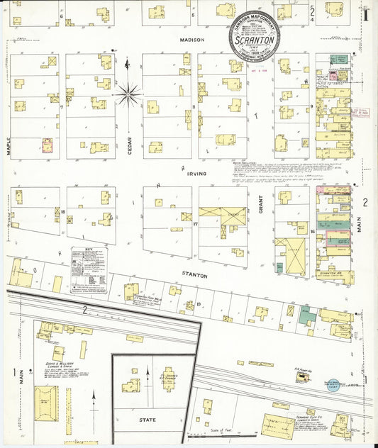 Sanborn Fire Insurance Map from Scranton, Greene County, Iowa (1909), Sheet #0001 - Historic Sanborn Fire Insurance Map Print, vintage old map wall art