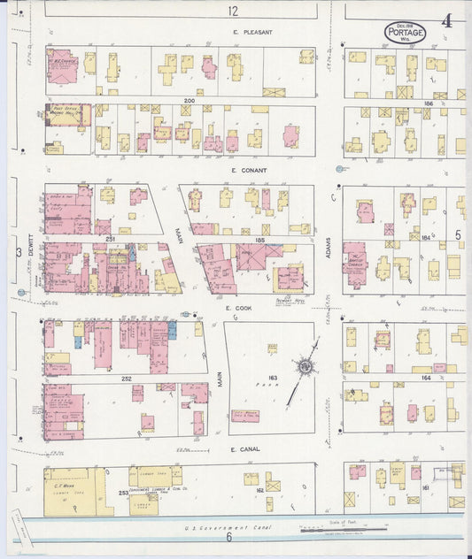 Sanborn Fire Insurance Map from Portage, Columbia County, Wisconsin (1918), Sheet #0004 - Historic Sanborn Fire Insurance Map Print, vintage old map wall art, antique decor, genealogy gift, Wisconsin Wisconsin map