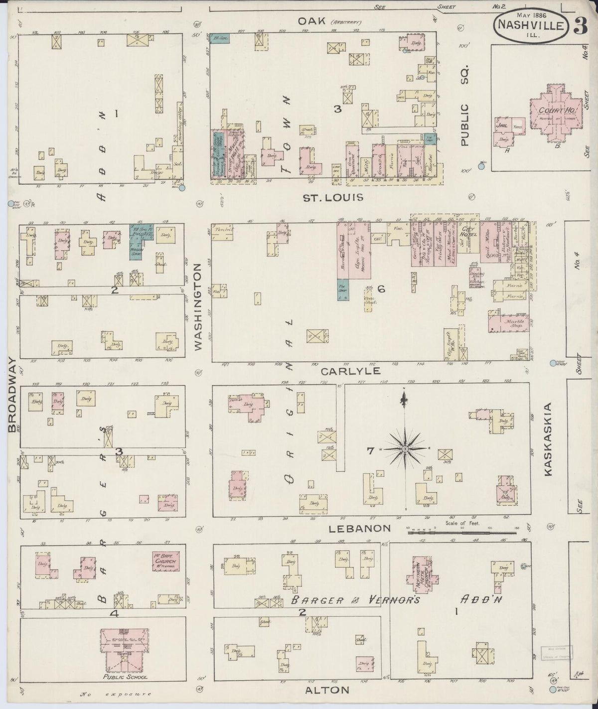 Sanborn Fire Insurance Map from Nashville, Washington County, Illinois (1886), Sheet #0003 - Historic Sanborn Fire Insurance Map Print, vintage old map wall art, antique decor, genealogy gift, Illinois Illinois map