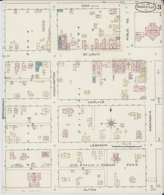 Sanborn Fire Insurance Map from Nashville, Washington County, Illinois (1886), Sheet #0003 - Historic Sanborn Fire Insurance Map Print, vintage old map wall art, antique decor, genealogy gift, Illinois Illinois map