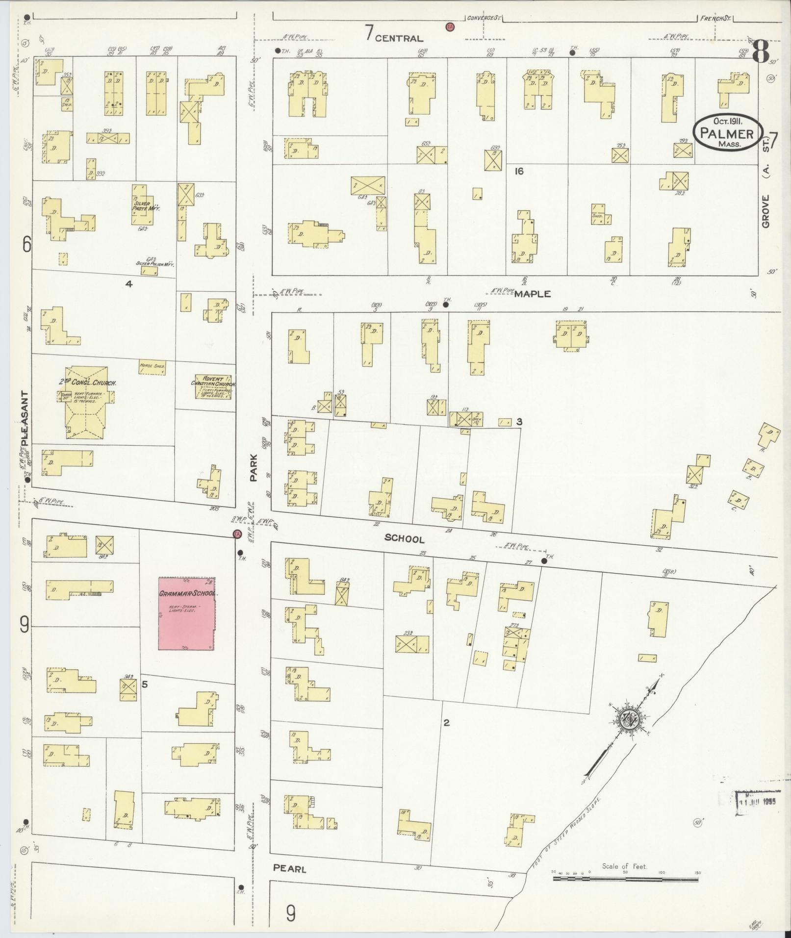 Sanborn Fire Insurance Map from Palmer, Hampden County, Massachusetts (1911), Sheet #0008 - Complete Map Set gallery image, historic Sanborn map, vintage wall art, Massachusetts Massachusetts