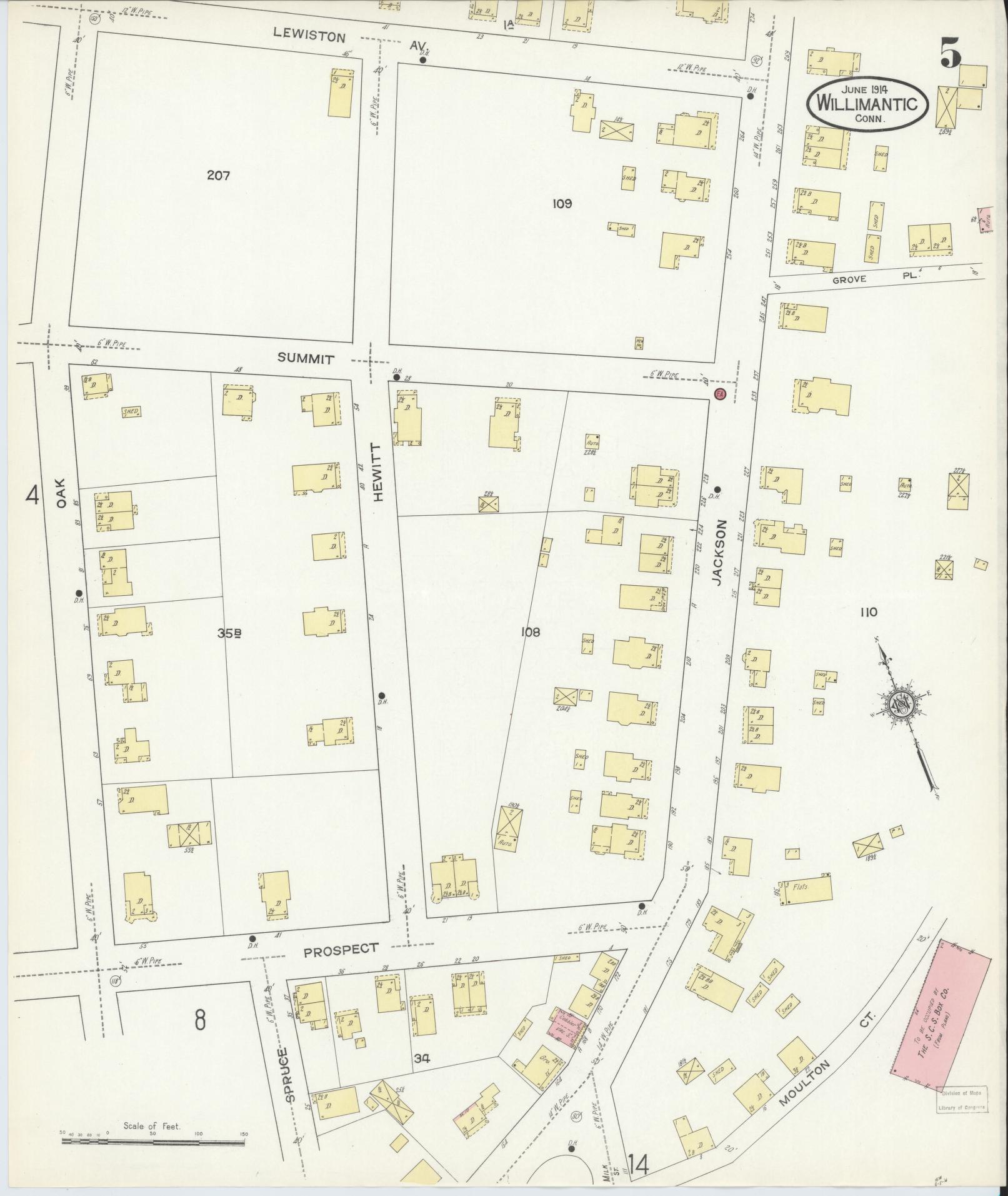 Sanborn Fire Insurance Map from Willimantic, Windham County, Connecticut (1914), Sheet #0005 - Historic Sanborn Fire Insurance Map Print, vintage old map wall art, antique decor, genealogy gift, Connecticut Connecticut map
