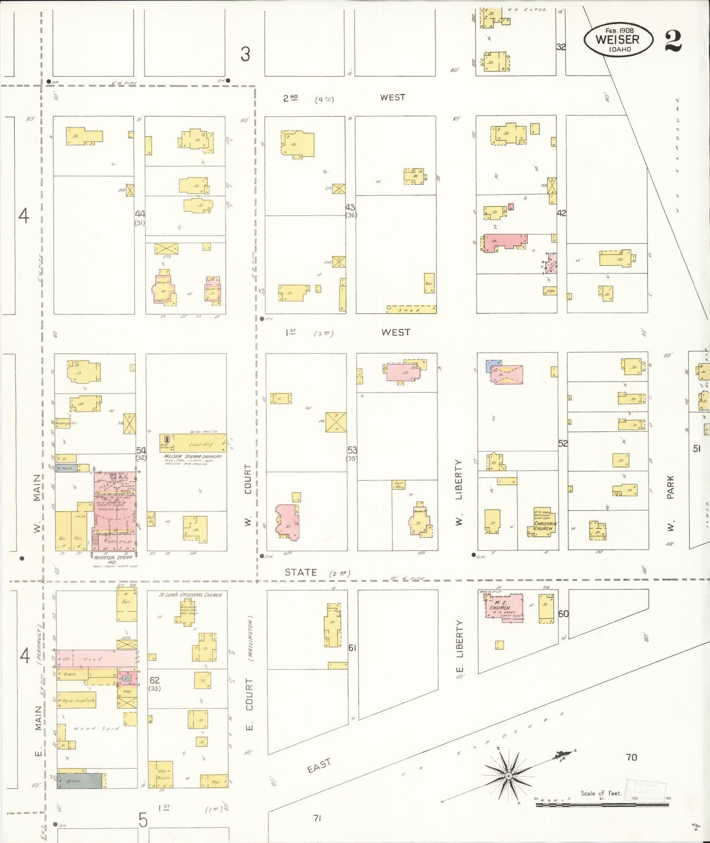 Sanborn Fire Insurance Map from Weiser, Washington County, Idaho (1908), Sheet #0002 - Historic Sanborn Fire Insurance Map Print, vintage old map wall art, antique decor, genealogy gift, Idaho Idaho map
