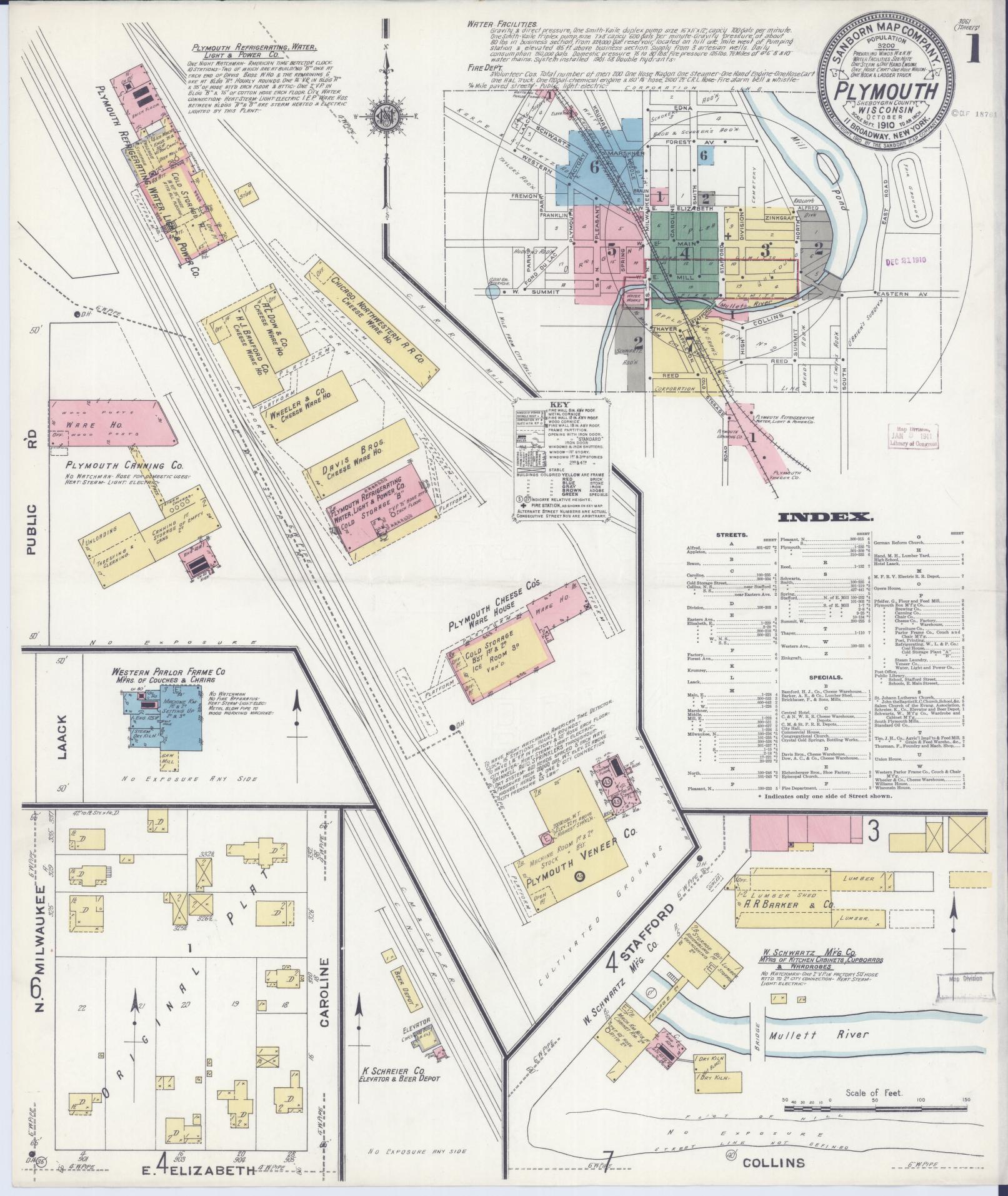 Sanborn Fire Insurance Map from Plymouth, Sheboygan County, Wisconsin (1910), Sheet #0001 - Historic Sanborn Fire Insurance Map Print, vintage old map wall art, antique decor, genealogy gift, Wisconsin Wisconsin map