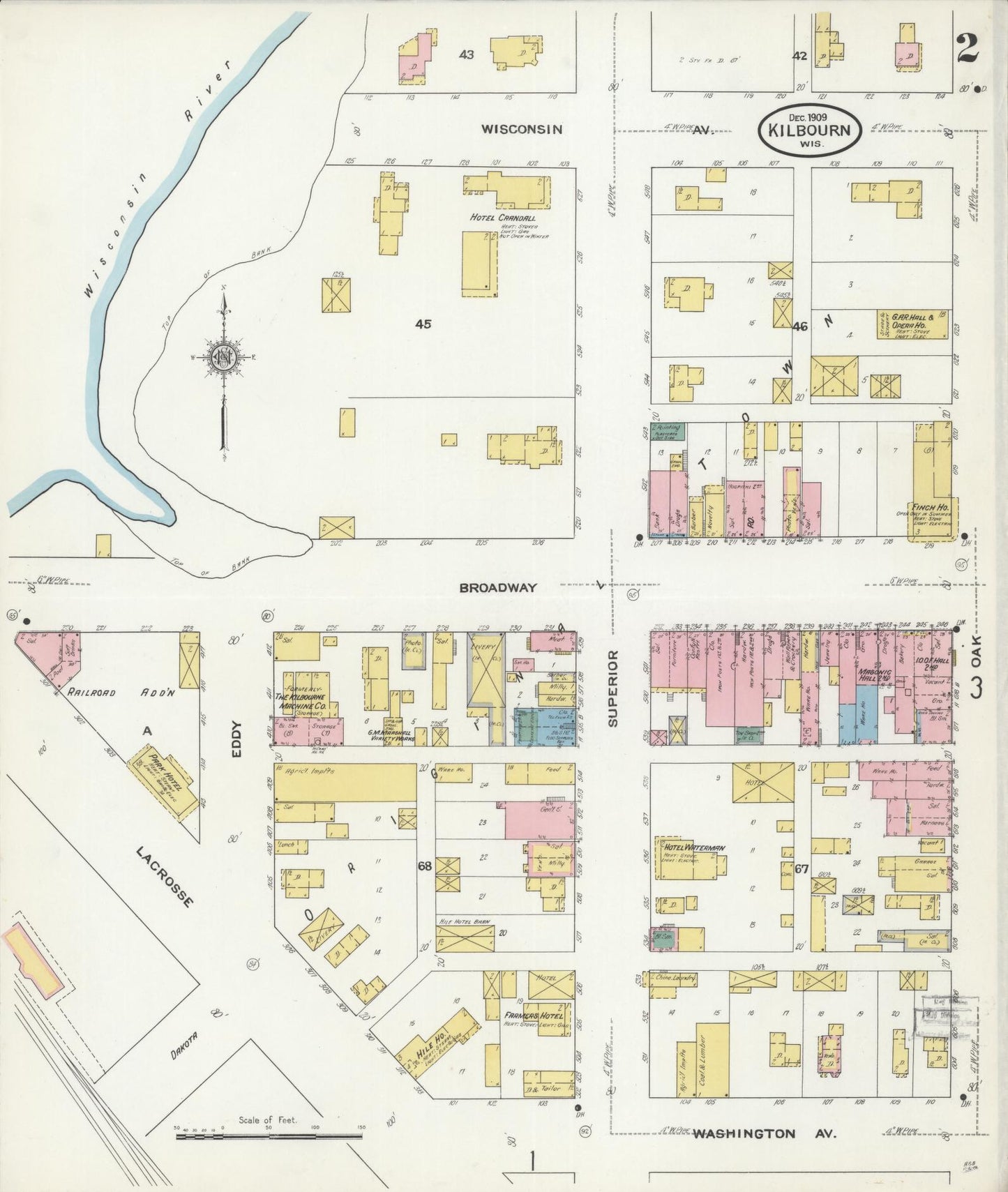 Sanborn Fire Insurance Map from Kilbourn, Columbia County, Wisconsin (1909), Sheet #0002 - Historic Sanborn Fire Insurance Map Print, vintage old map wall art, antique decor, genealogy gift, Wisconsin Wisconsin map
