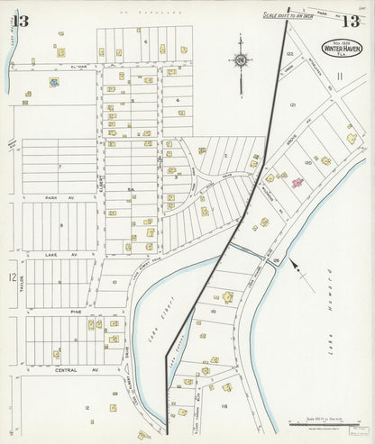 Sanborn Fire Insurance Map from Winter Haven, Polk County, Florida (1924), Sheet #0013 - Complete Map Set gallery image, historic Sanborn map, vintage wall art, Florida Florida