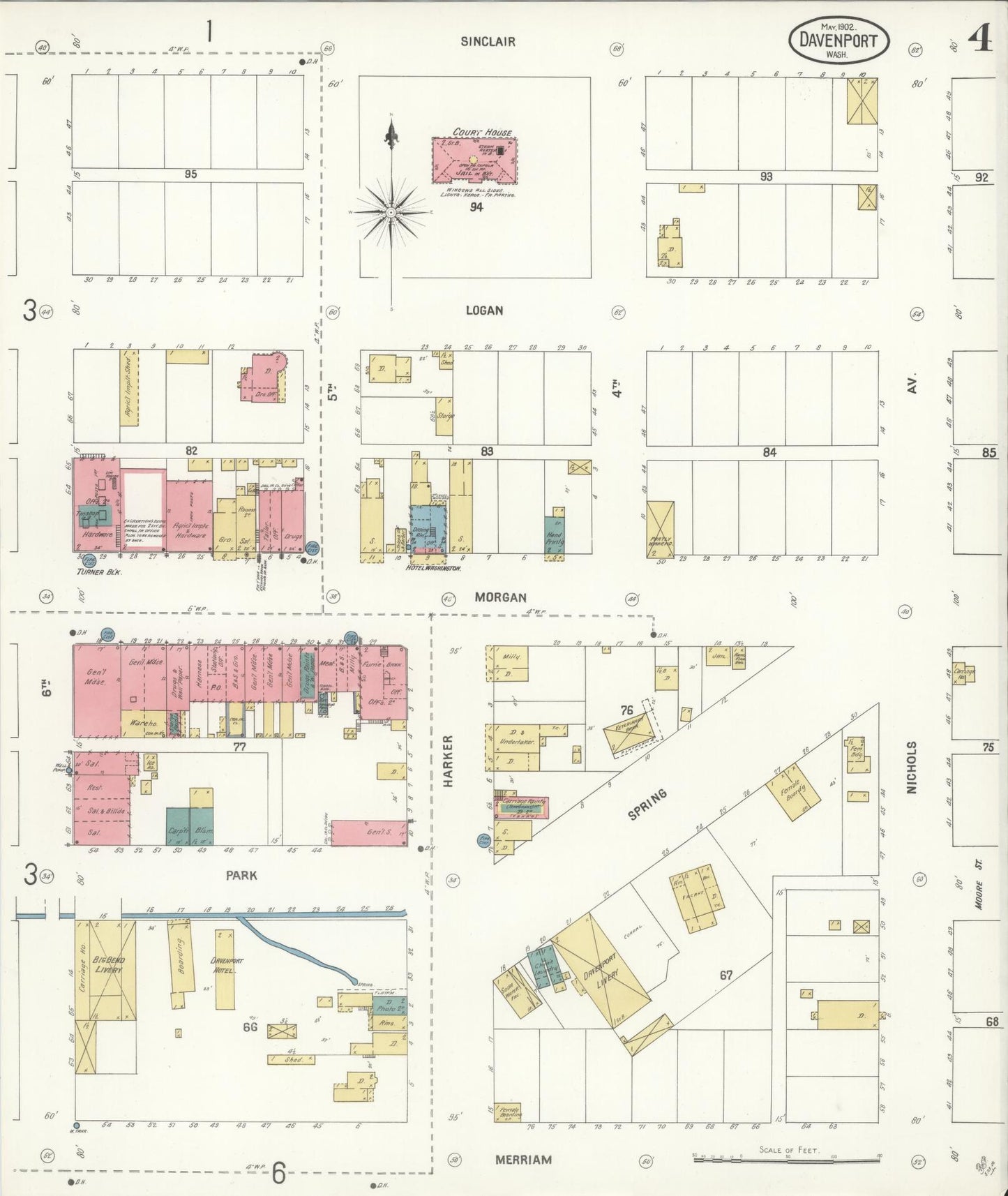 Sanborn Fire Insurance Map from Davenport, Lincoln County, Washington (1902), Sheet #0004 - Complete Map Set gallery image, historic Sanborn map, vintage wall art, Washington Washington