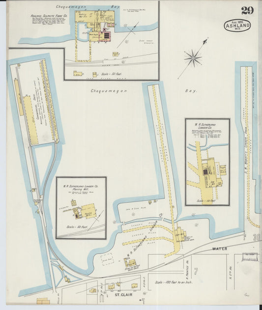 Sanborn Fire Insurance Map from Ashland, Ashland County, Wisconsin (1895), Sheet #0029 - Historic Sanborn Fire Insurance Map Print, vintage old map wall art, antique decor, genealogy gift, Wisconsin Wisconsin map