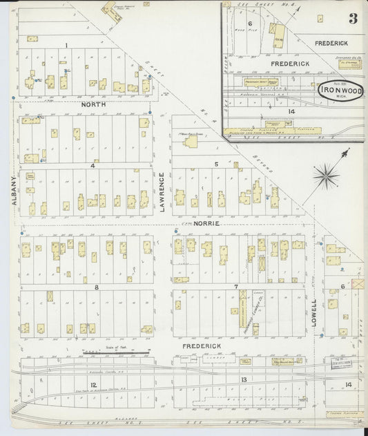Sanborn Fire Insurance Map from Ironwood, Gogebic County, Michigan (1891), Sheet #0003 - Historic Sanborn Fire Insurance Map Print, vintage old map wall art, antique decor, genealogy gift, Michigan Michigan map
