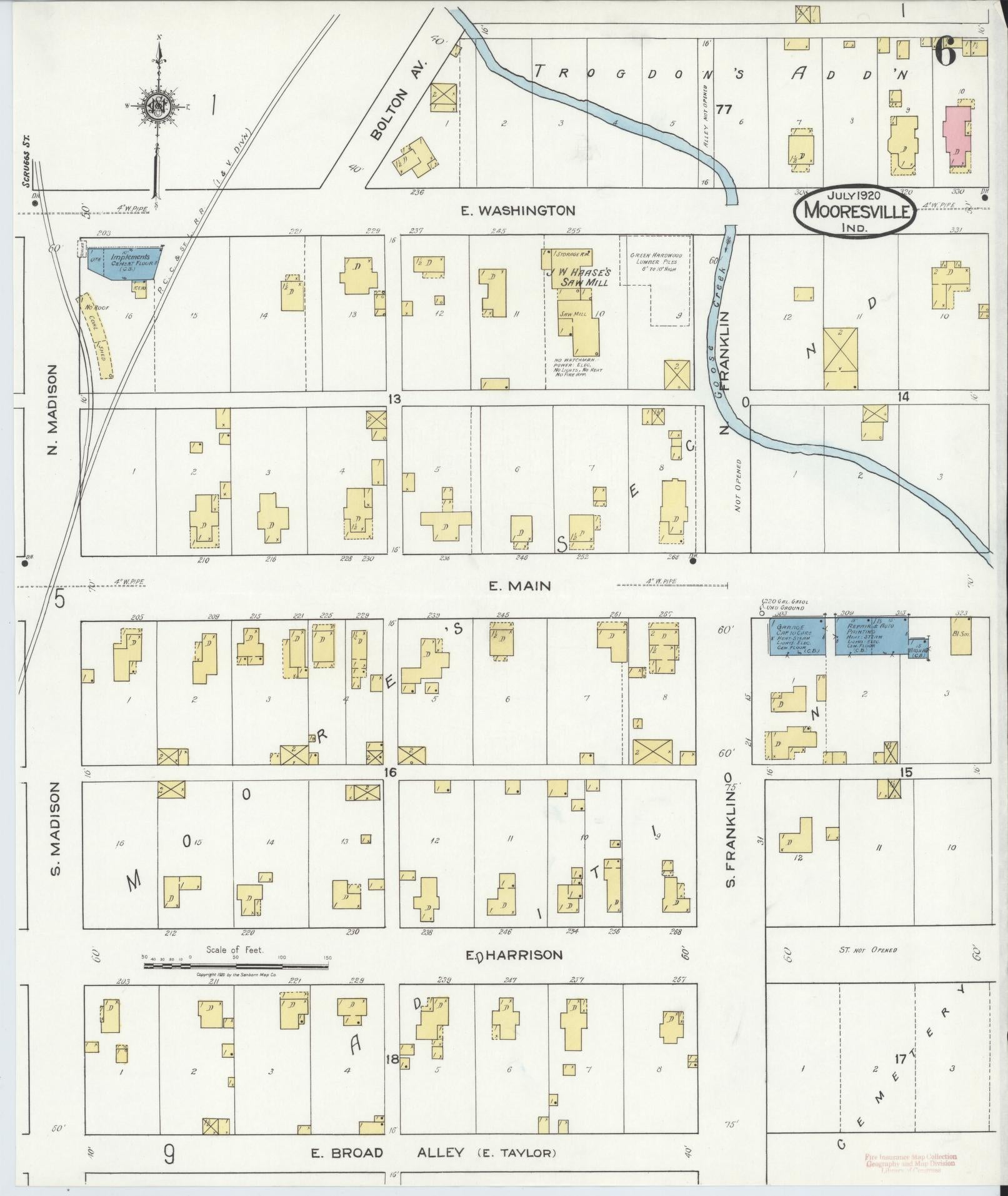 Sanborn Fire Insurance Map from Mooresville, Morgan County, Indiana (1920), Sheet #0006 - Complete Map Set gallery image, historic Sanborn map, vintage wall art, Indiana Indiana
