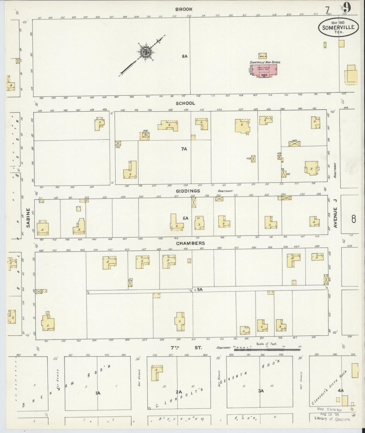 Sanborn Fire Insurance Map from Somerville, Burleson County, Texas (1910), Sheet #0009 - Historic Sanborn Fire Insurance Map Print, vintage old map wall art, antique decor, genealogy gift, Texas Texas map