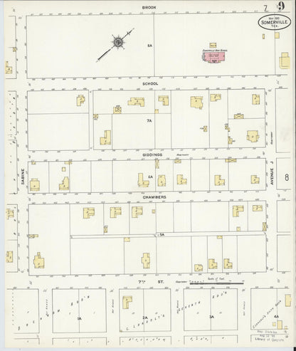 Sanborn Fire Insurance Map from Somerville, Burleson County, Texas (1910), Sheet #0009 - Historic Sanborn Fire Insurance Map Print, vintage old map wall art, antique decor, genealogy gift, Texas Texas map