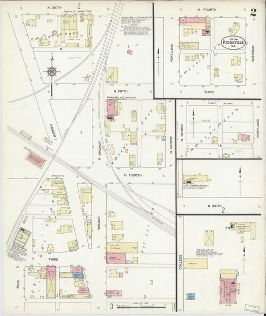 Sanborn Fire Insurance Map from Ridgeville, Randolph County, Indiana (1914), Sheet #0002 - Historic Sanborn Fire Insurance Map Print, vintage old map wall art, antique decor, genealogy gift, Indiana Indiana map