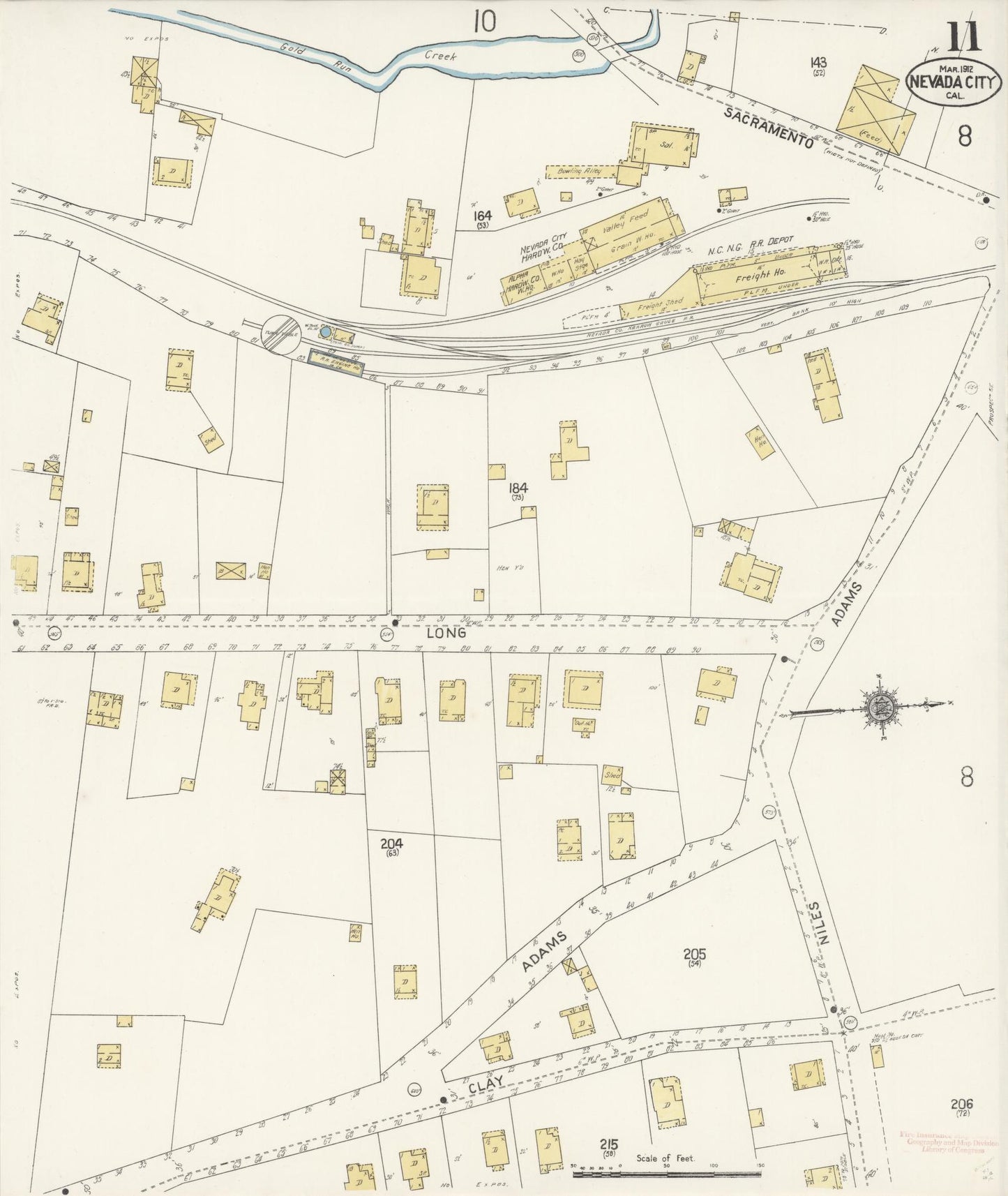 Sanborn Fire Insurance Map from Nevada City, Nevada County, California (1912), Sheet #0011 - Complete Map Set gallery image, historic Sanborn map, vintage wall art, Nevada City Nevada