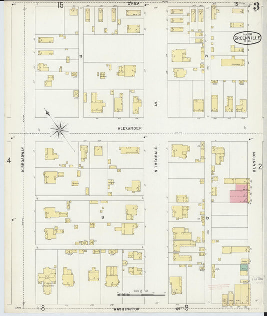 Sanborn Fire Insurance Map from Greenville, Washington County, Mississippi (1896), Sheet #0003 - Historic Sanborn Fire Insurance Map Print, vintage old map wall art, antique decor, genealogy gift, Mississippi Mississippi map