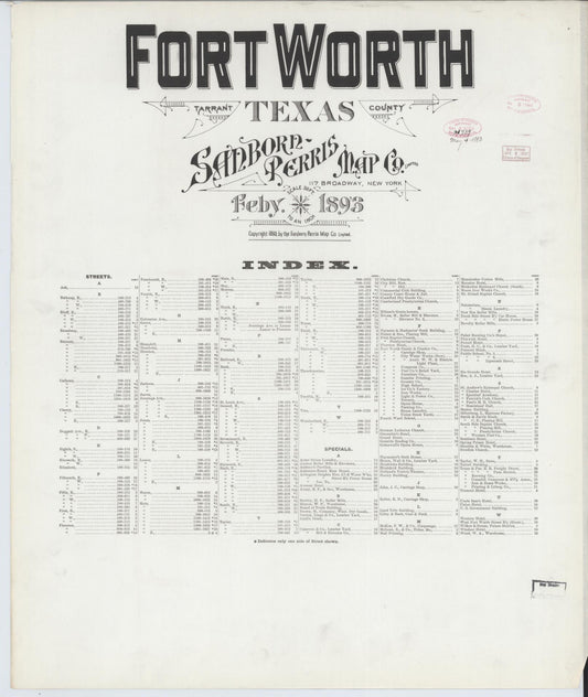 Sanborn Fire Insurance Map from Fort Worth, Tarrant County, Texas (1893), Sheet #0001 - Historic Sanborn Fire Insurance Map Print, vintage old map wall art, antique decor, genealogy gift, Texas Texas map
