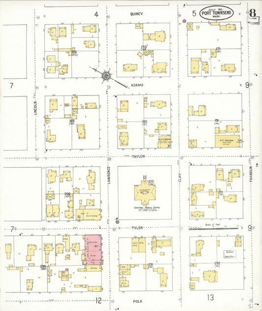 Sanborn Fire Insurance Map from Port Townsend, Jefferson County, Washington (1911), Sheet #0008 - Historic Sanborn Fire Insurance Map Print, vintage old map wall art, antique decor, genealogy gift, Washington Washington map