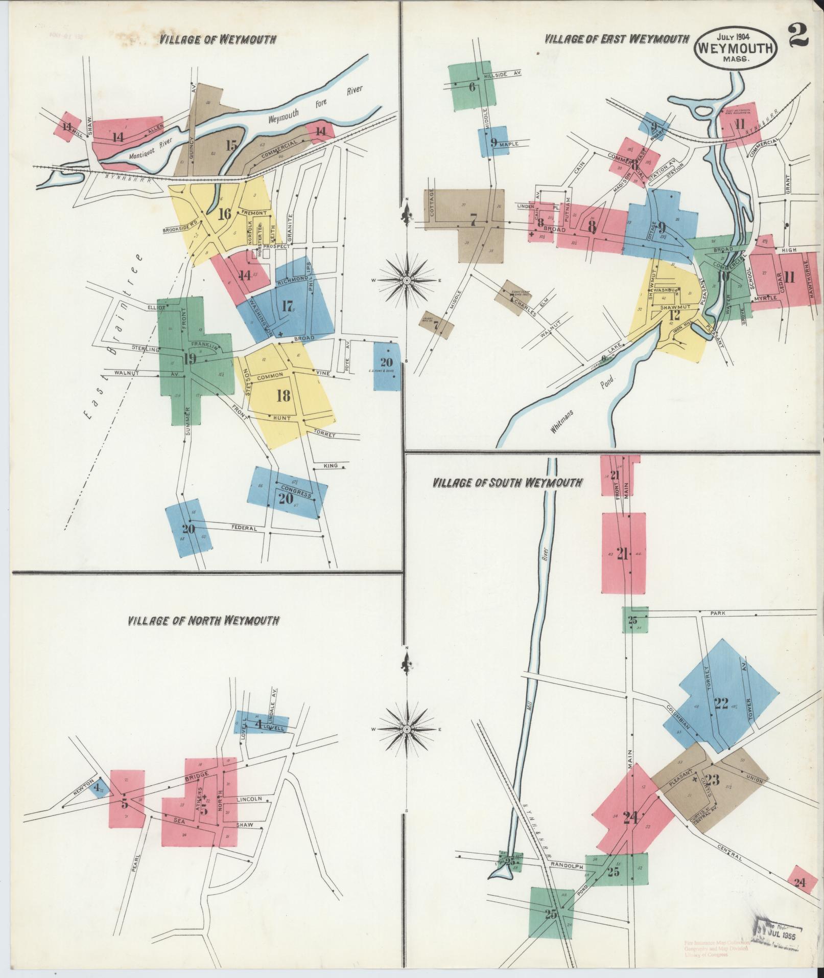 Sanborn Fire Insurance Map from Weymouth, Norfolk County, Massachusetts (1904), Sheet #0002 - Complete Map Set gallery image, historic Sanborn map, vintage wall art, Massachusetts Massachusetts