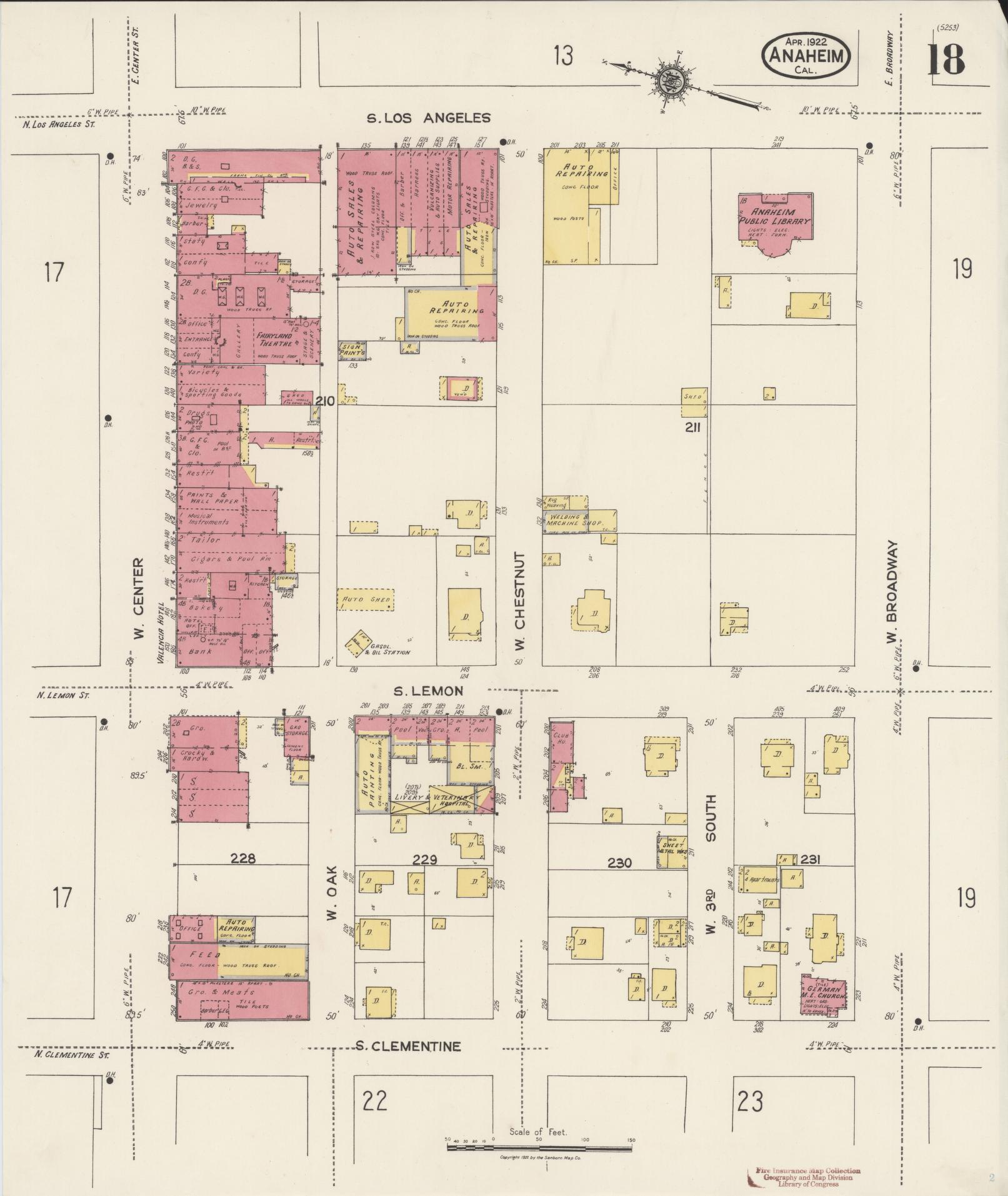 Sanborn Fire Insurance Map from Anaheim, Orange County, California (1922), Sheet #0018 - Historic Sanborn Fire Insurance Map Print, vintage old map wall art, antique decor, genealogy gift, California California map