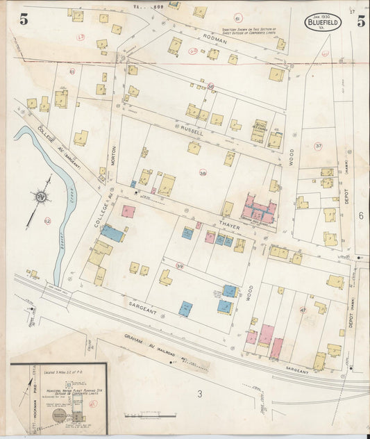 Sanborn Fire Insurance Map from Bluefield, Tazewell County, Virginia (1930), Sheet #0005 - Historic Sanborn Fire Insurance Map Print, vintage old map wall art, antique decor, genealogy gift, Virginia Virginia map