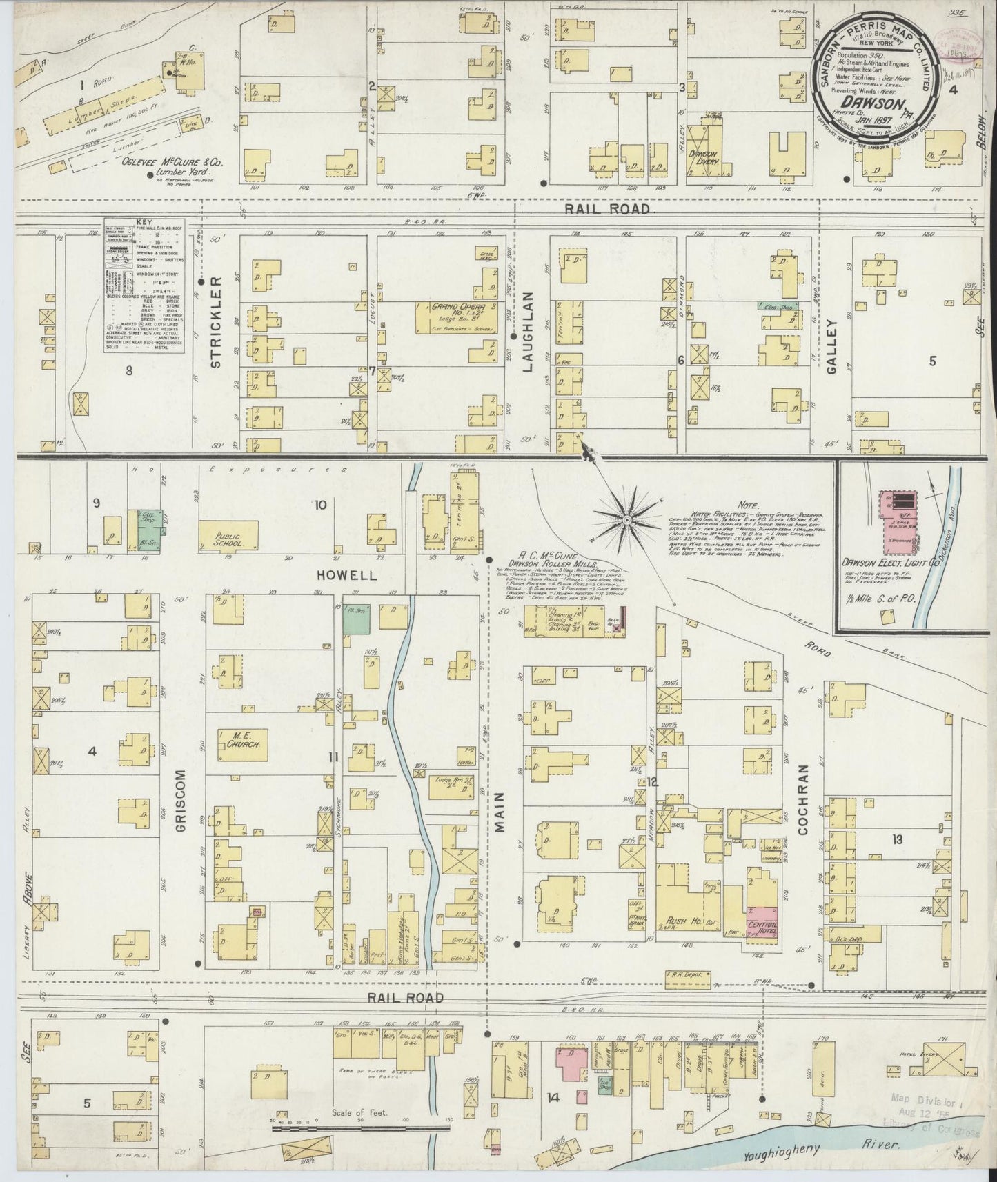 Sanborn Fire Insurance Map from Dawson, Fayette County, Pennsylvania (1897), Sheet #0001 - Historic Sanborn Fire Insurance Map Print, vintage old map wall art, antique decor, genealogy gift, Pennsylvania Pennsylvania map
