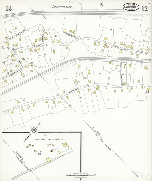 Sanborn Fire Insurance Map from Carbondale, Lackawanna County, Pennsylvania (1923), Sheet #0012 - Historic Sanborn Fire Insurance Map Print, vintage old map wall art, antique decor, genealogy gift, Pennsylvania Pennsylvania map