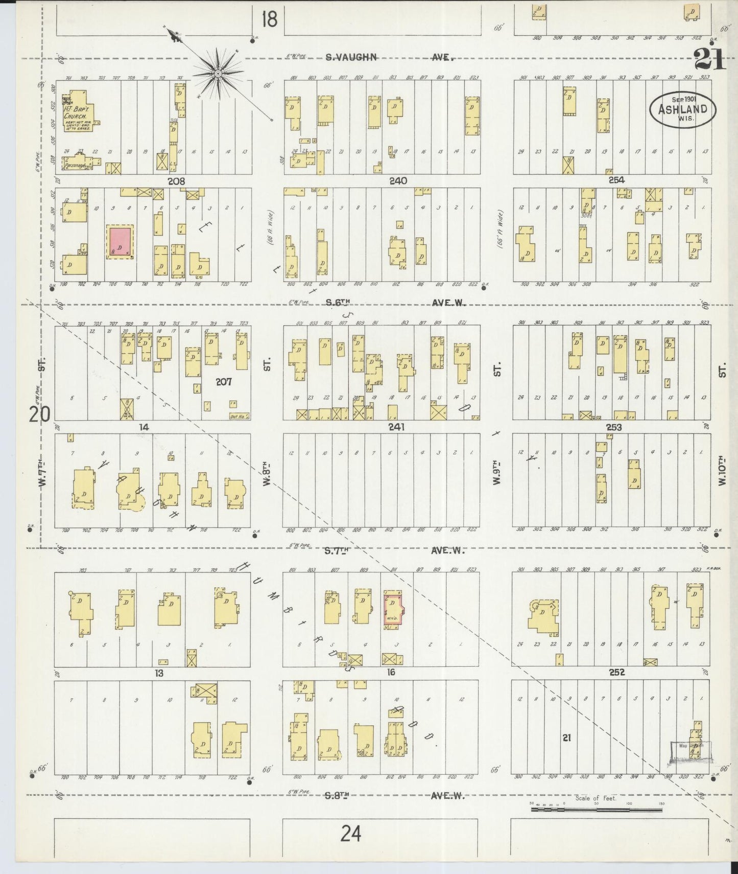 Sanborn Fire Insurance Map from Ashland, Ashland County, Wisconsin (1901), Sheet #0021 - Complete Map Set gallery image, historic Sanborn map, vintage wall art, Wisconsin Wisconsin