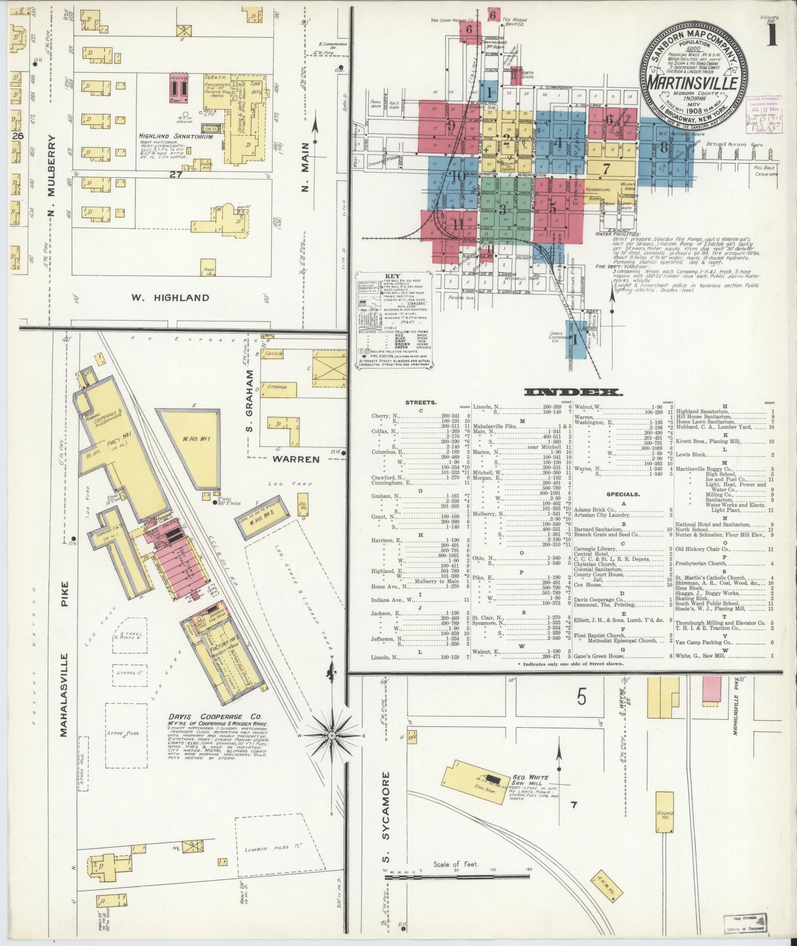Sanborn Fire Insurance Map from Martinsville, Morgan County, Indiana (1908), Sheet #0001 - Complete Map Set gallery image, historic Sanborn map, vintage wall art, Indiana Indiana