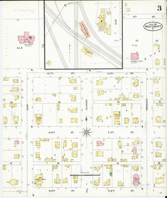 Sanborn Fire Insurance Map from West Liberty, Muscatine County, Iowa (1906), Sheet #0003 - Historic Sanborn Fire Insurance Map Print, vintage old map wall art