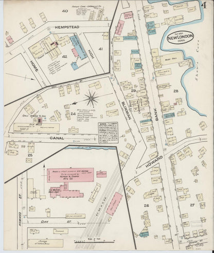 Sanborn Fire Insurance Map from New London, New London County, Connecticut (1884), Sheet #0004 - Complete Map Set gallery image, historic Sanborn map, vintage wall art, Connecticut Connecticut