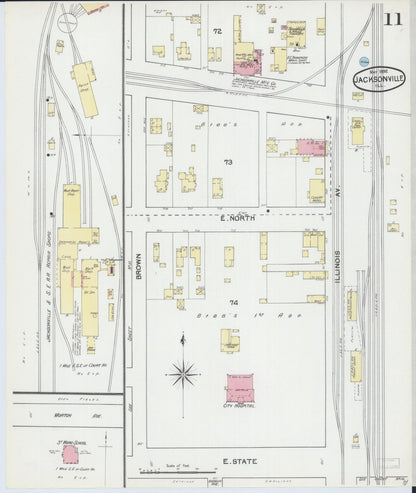 Sanborn Fire Insurance Map from Jacksonville, Morgan County, Illinois (1892), Sheet #0011 - Complete Map Set gallery image, historic Sanborn map, vintage wall art, Illinois Illinois