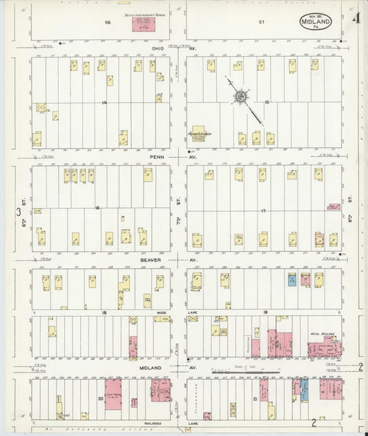 Sanborn Fire Insurance Map from Midland, Beaver County, Pennsylvania (1911), Sheet #0004 - Historic Sanborn Fire Insurance Map Print, vintage old map wall art, antique decor, genealogy gift, Pennsylvania Pennsylvania map