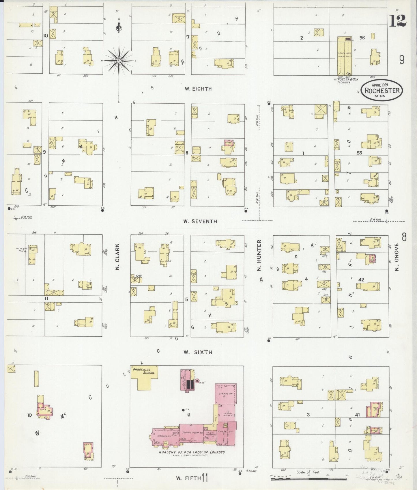 Sanborn Fire Insurance Map from Rochester, Olmsted County, Minnesota (1909), Sheet #0012 - Complete Map Set gallery image, historic Sanborn map, vintage wall art, Minnesota Minnesota