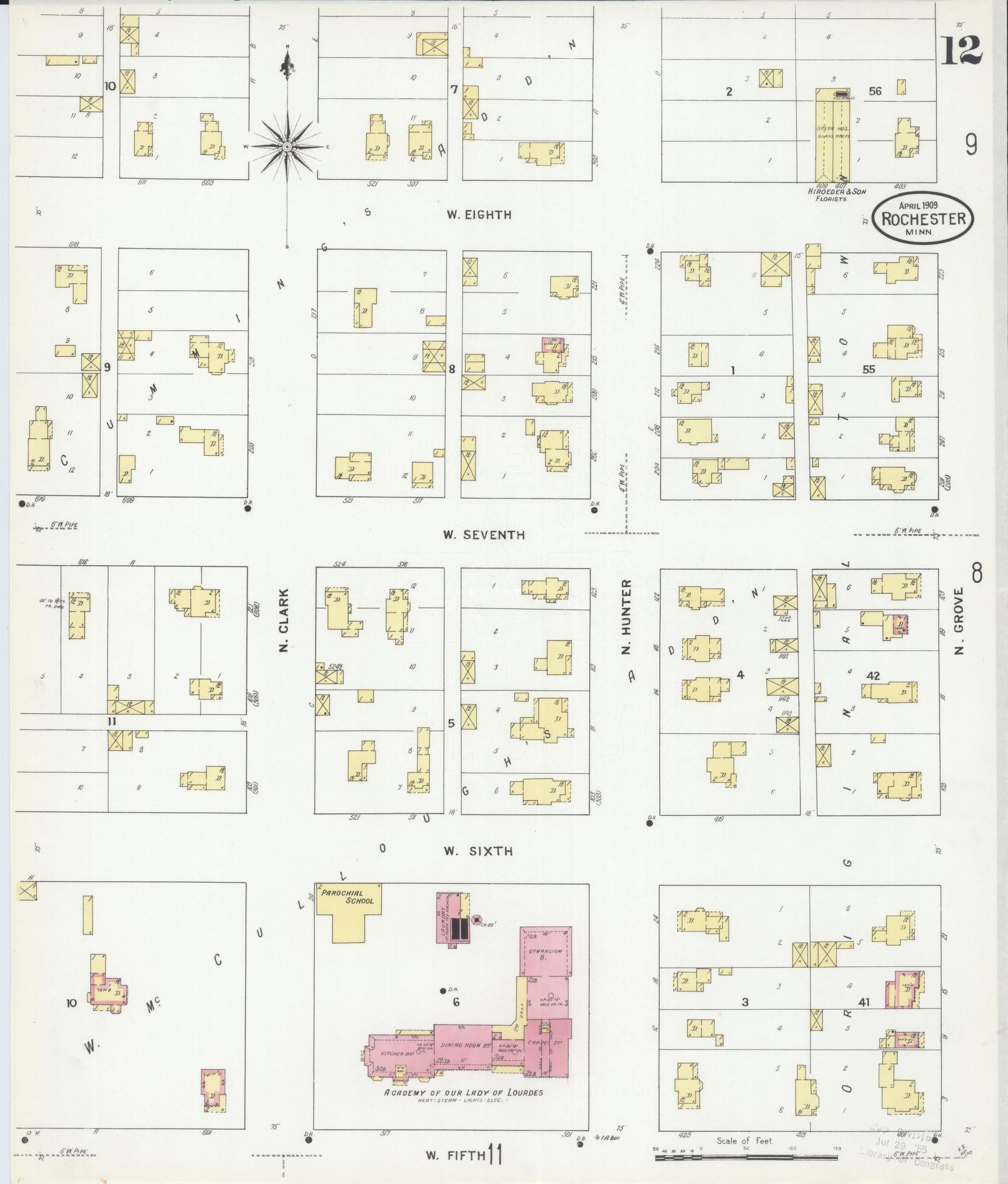 Sanborn Fire Insurance Map from Rochester, Olmsted County, Minnesota (1909), Sheet #0012 - Complete Map Set gallery image, historic Sanborn map, vintage wall art, Minnesota Minnesota